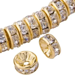 100 Pcs 7mm Plastic Golden/Silver Rondelle Rhinestone Spacer Beads